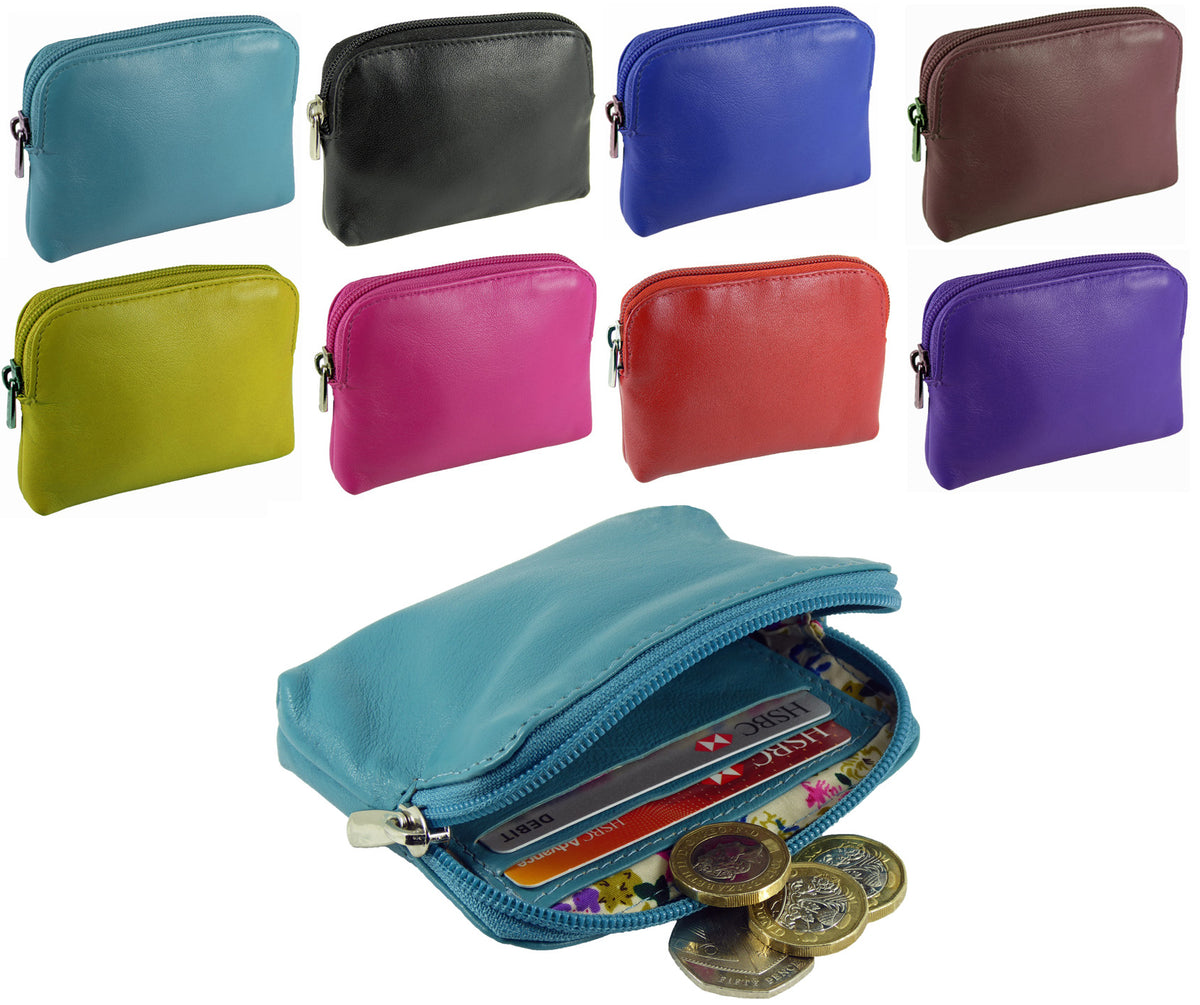 Small Leather Coin Zip Purse with internal card slots