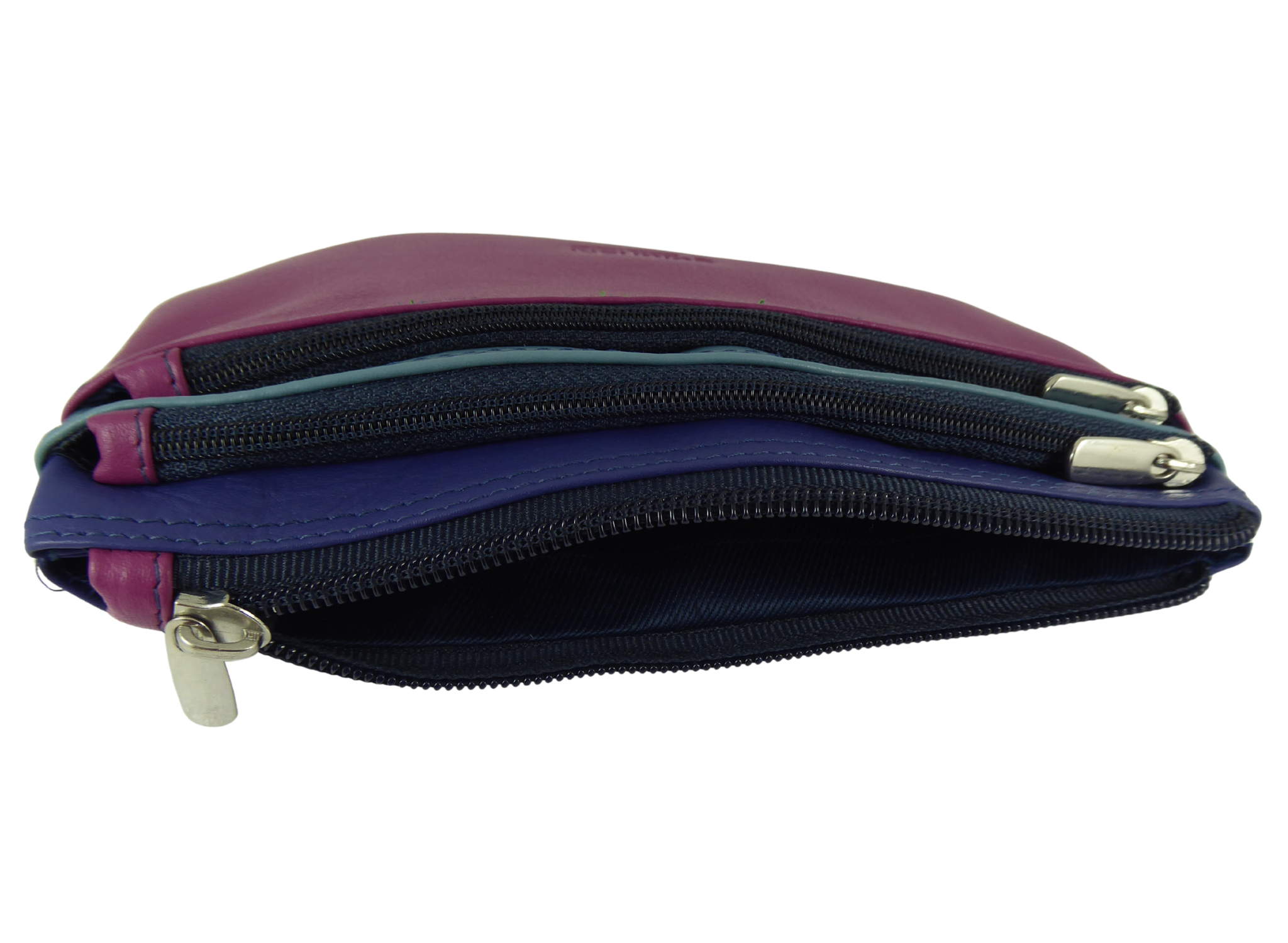 Womens 3 Zip Long Extra Wide Coin Purse Soft Real Leather