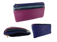 Womens 3 Zip Long Extra Wide Coin Purse Soft Real Leather