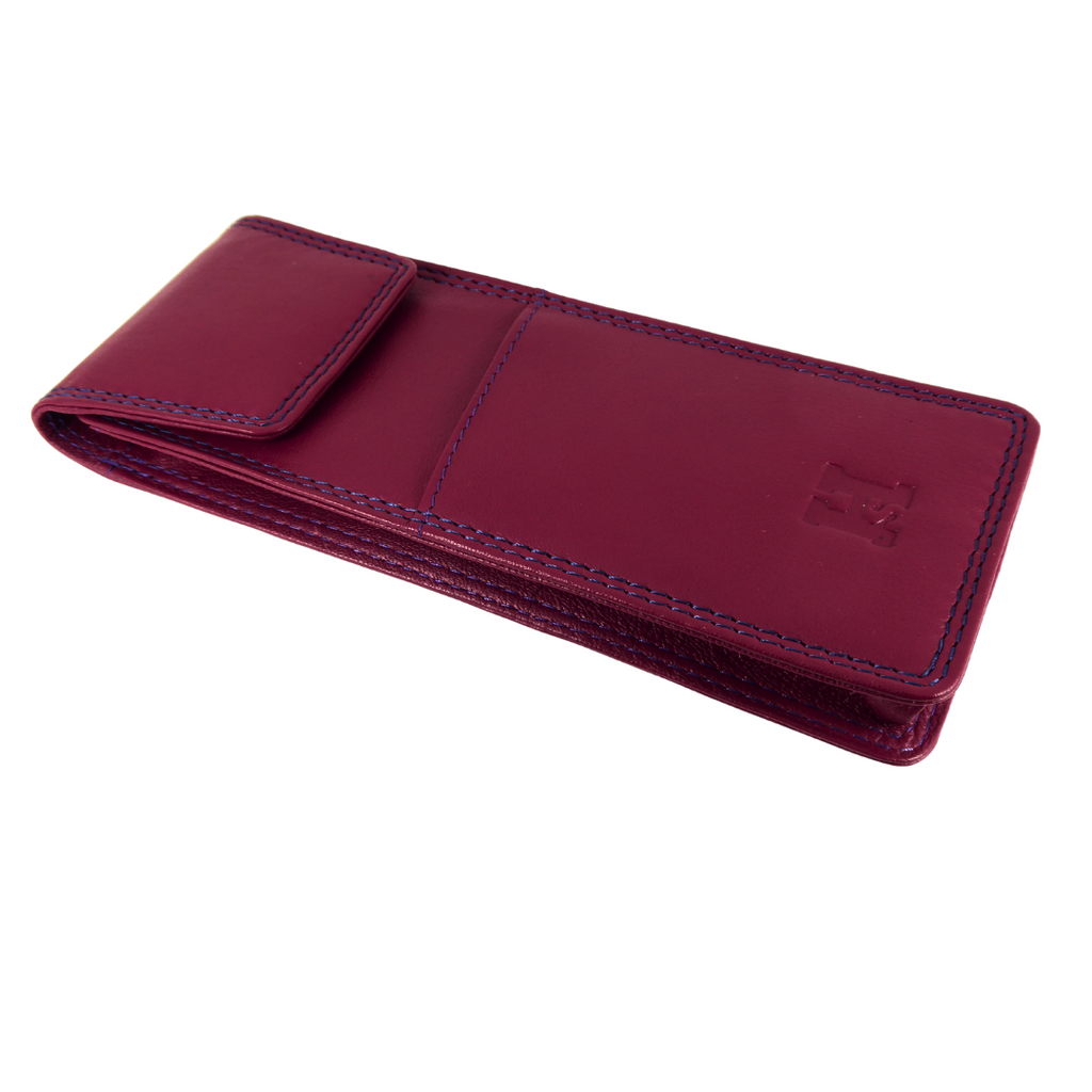 Glasses Case Reading Narrow Width Case Magnetic Fastener Real Leather — close-up detail pink