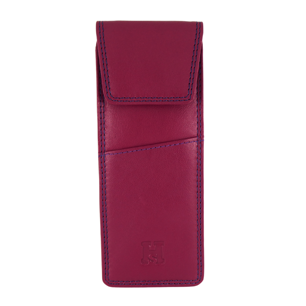 Glasses Case Reading Narrow Width Case Magnetic Fastener Real Leather — Dark Pink