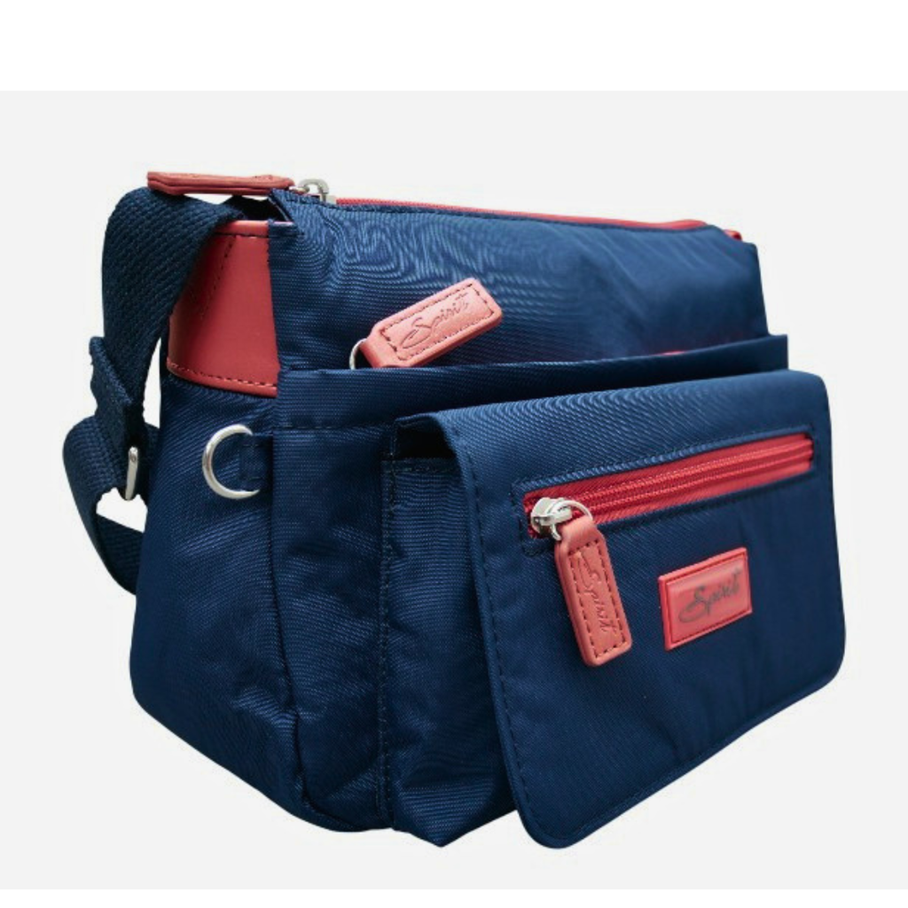 Spirit Cross-body Lightweight Waterproof Bag - Detachable Purse — Navy/Coral