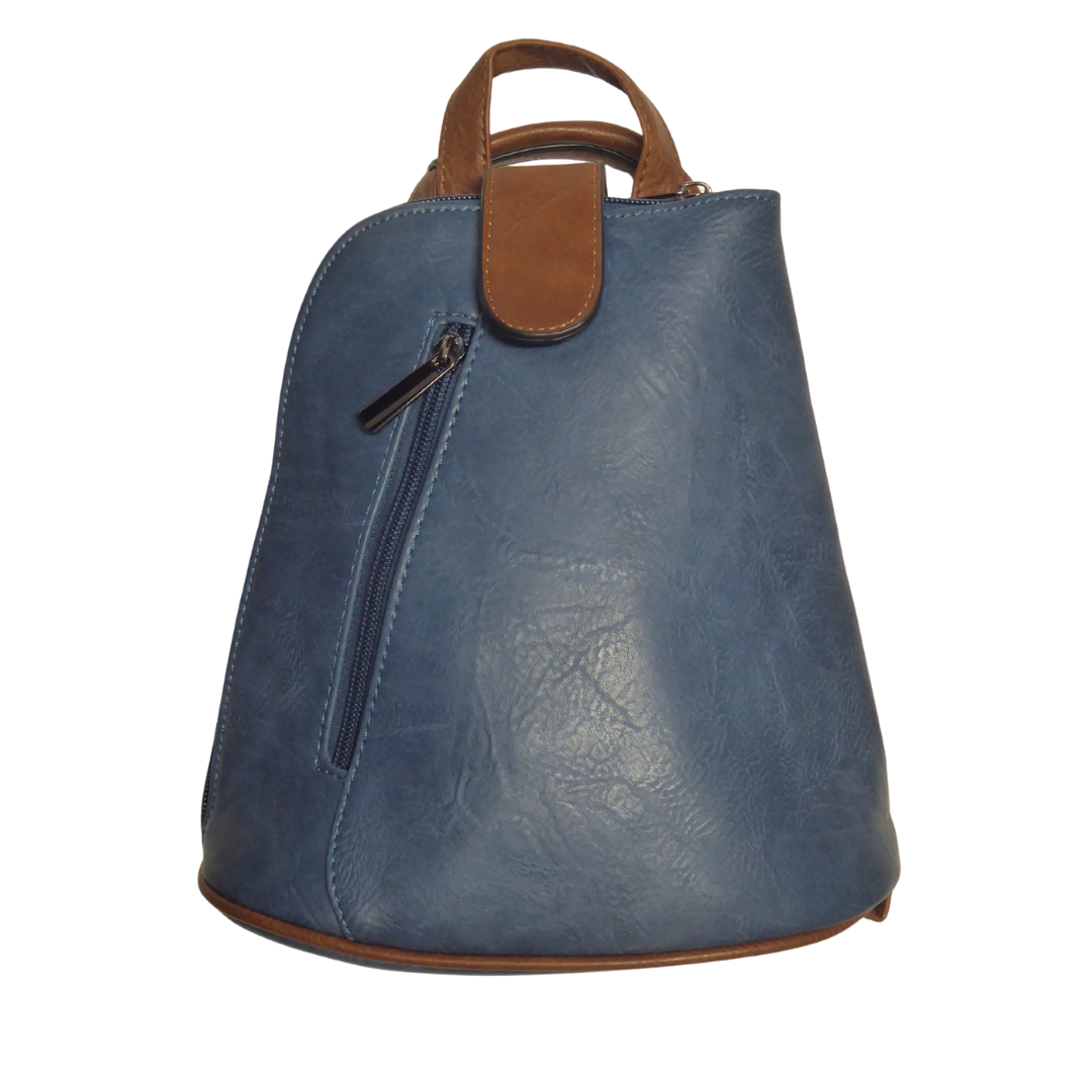 Small Triangular Backpack Shoulder Bag with Tab Top — Blue