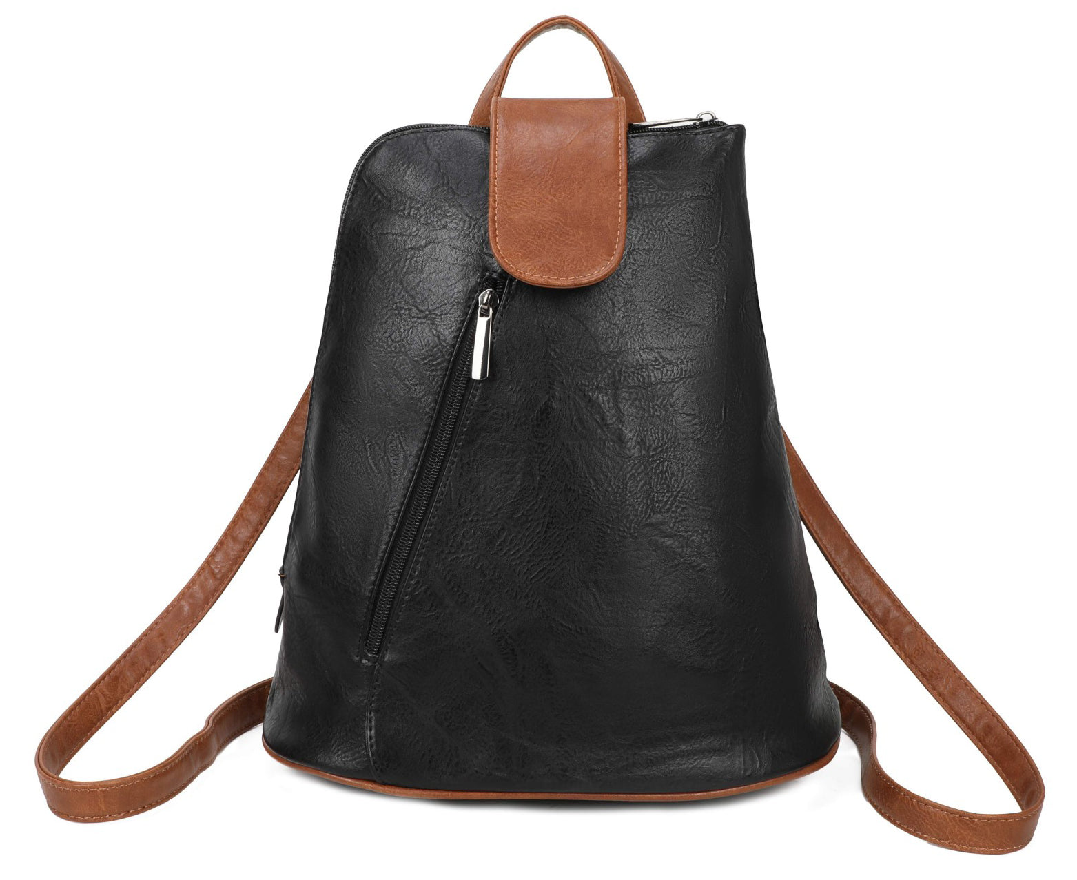 Large Triangular Backpack with Tab Top — Black