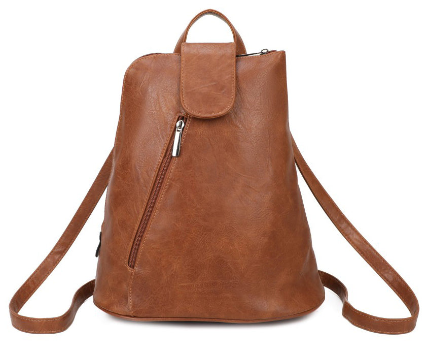 Large Triangular Backpack with Tab Top — Brown