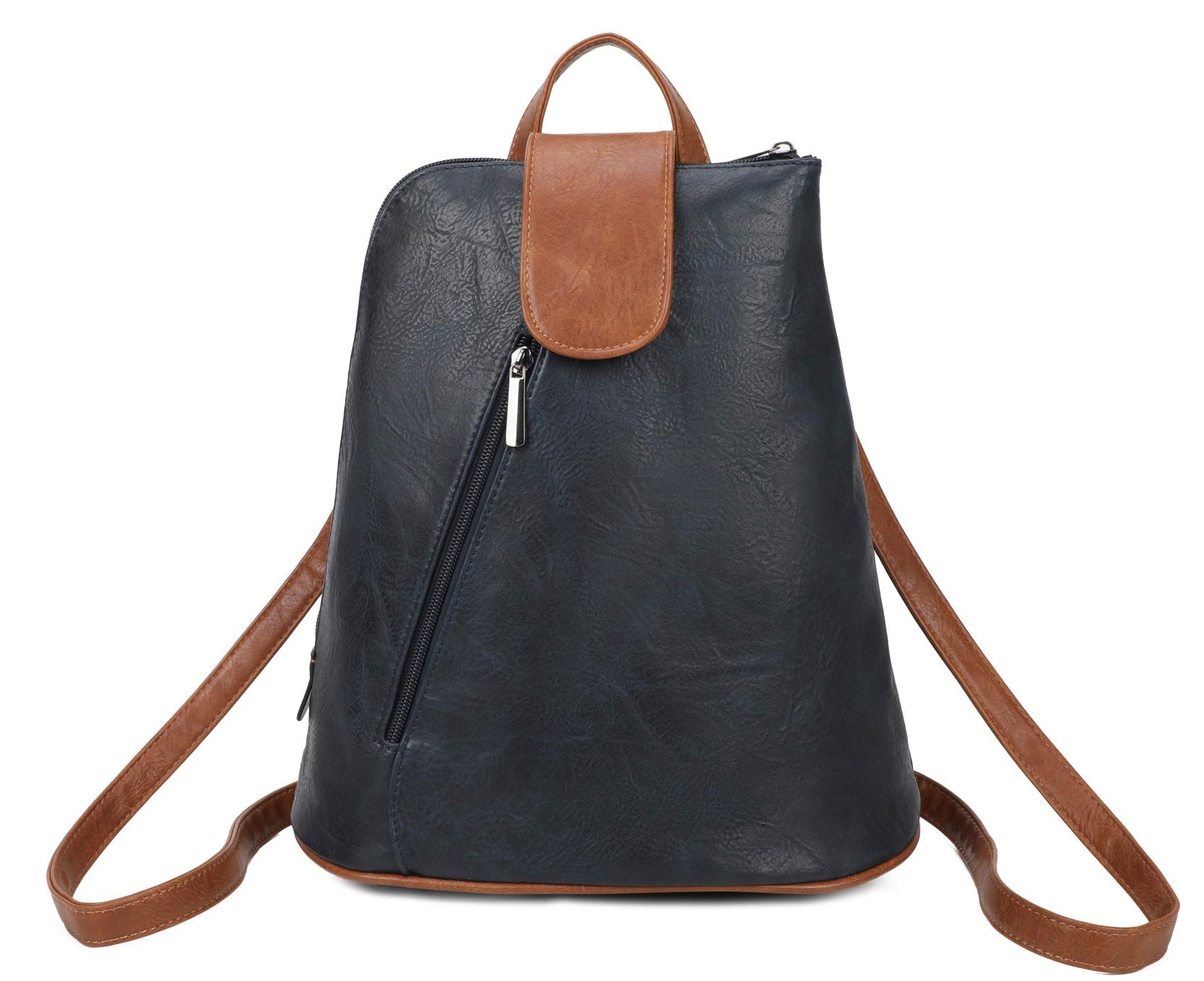 Large Triangular Backpack with Tab Top — Navy