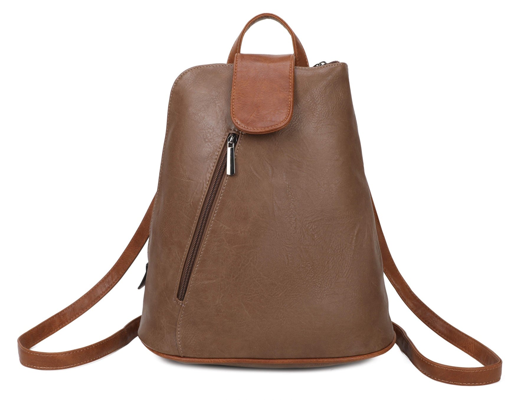 Large Triangular Backpack with Tab Top — Light Brown