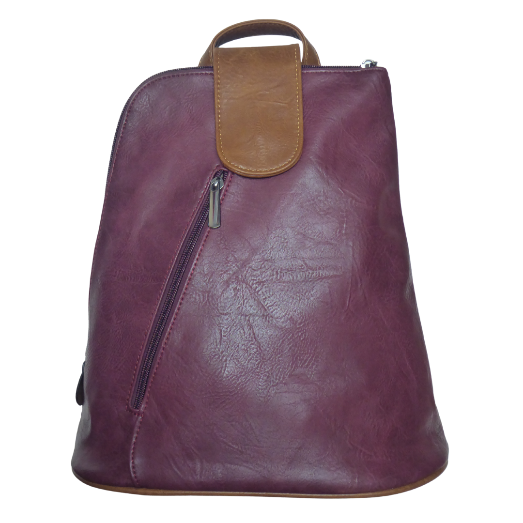 Large Triangular Backpack with Tab Top — Wine
