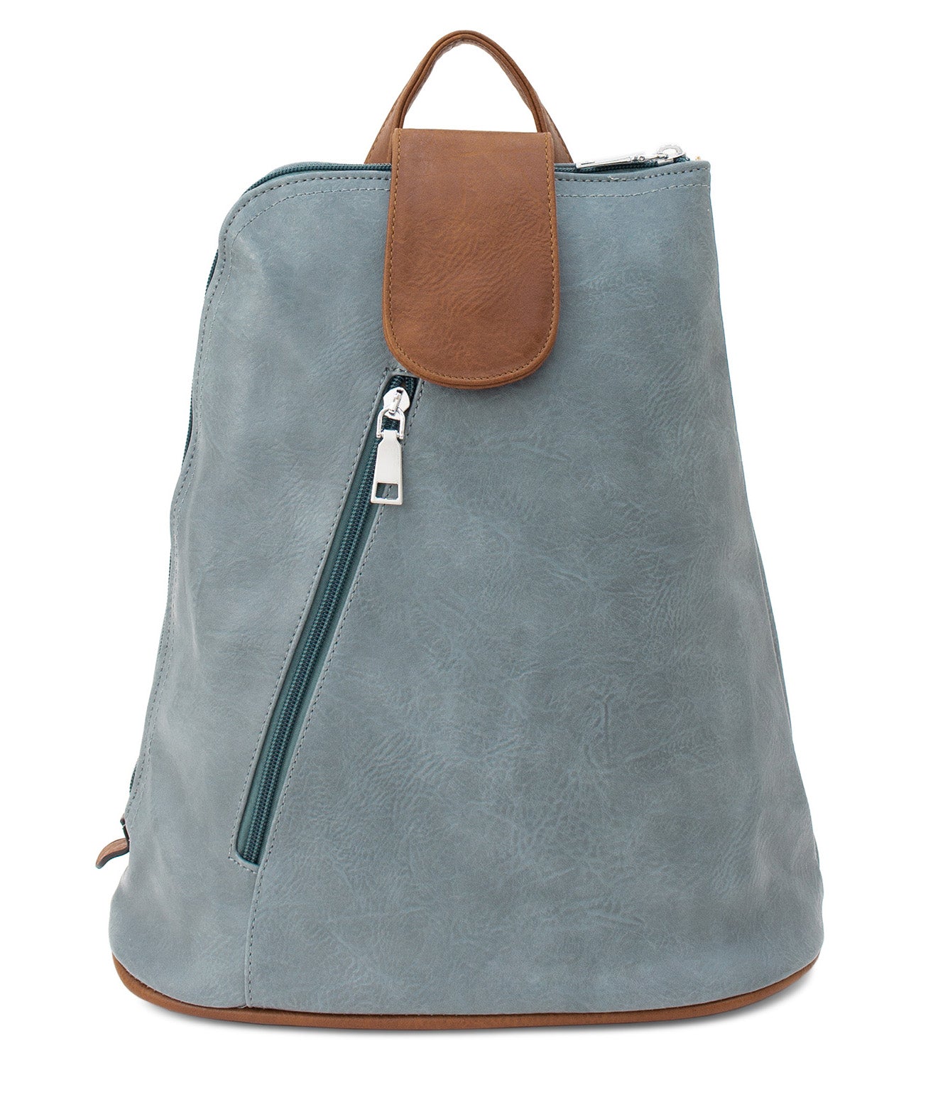 Large Triangular Backpack with Tab Top — Light Blue