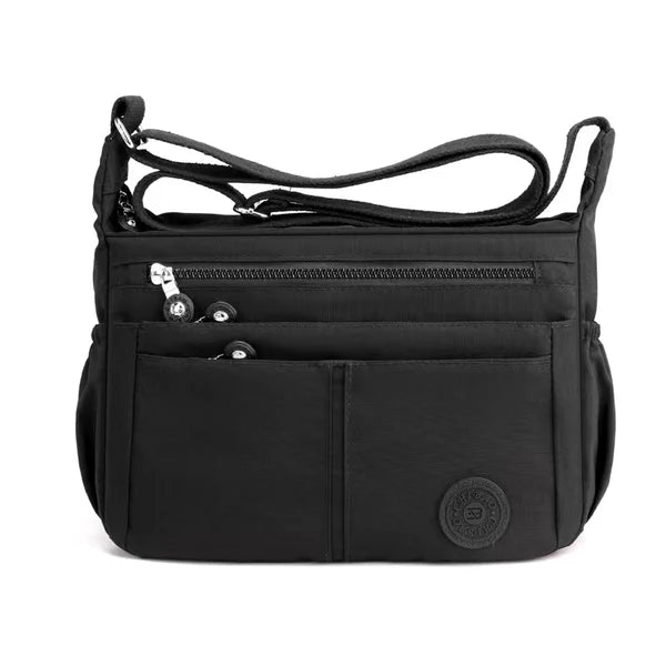 Nylon Five Section Lightweight Travel Crossbody Bag - Holidays, Everyday, Travel Use — Black
