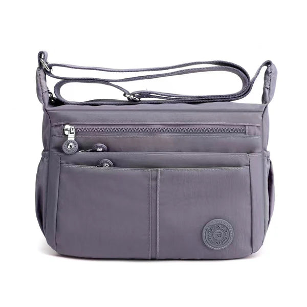 Nylon Five Section Lightweight Travel Crossbody Bag - Holidays, Everyday, Travel Use — Grey
