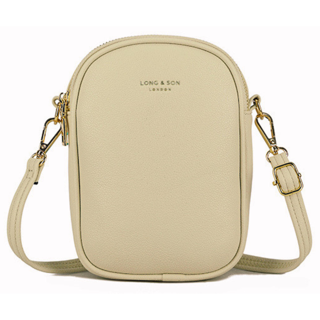 Two Section Shoulder Crossbody Bag - Holidays, Everyday, Travel, Evenings — Beige