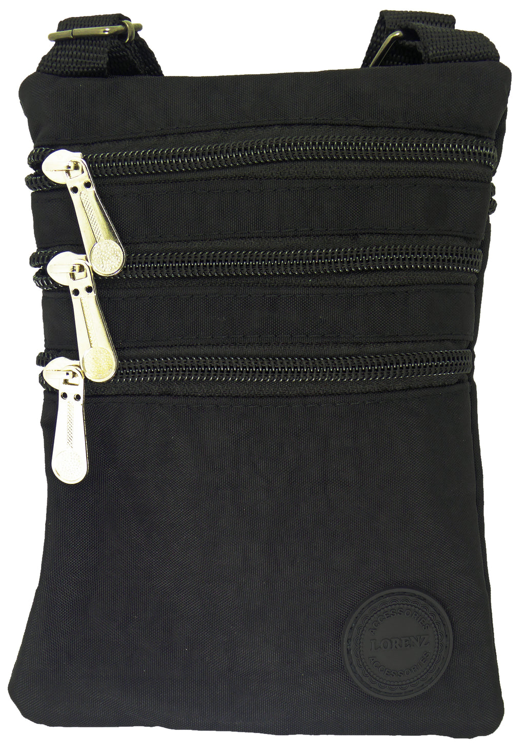 Small Nylon Compact Crossbody Neck Phone Bag - Dog Walking, Holidays, Travel, Bag Pouch — Black