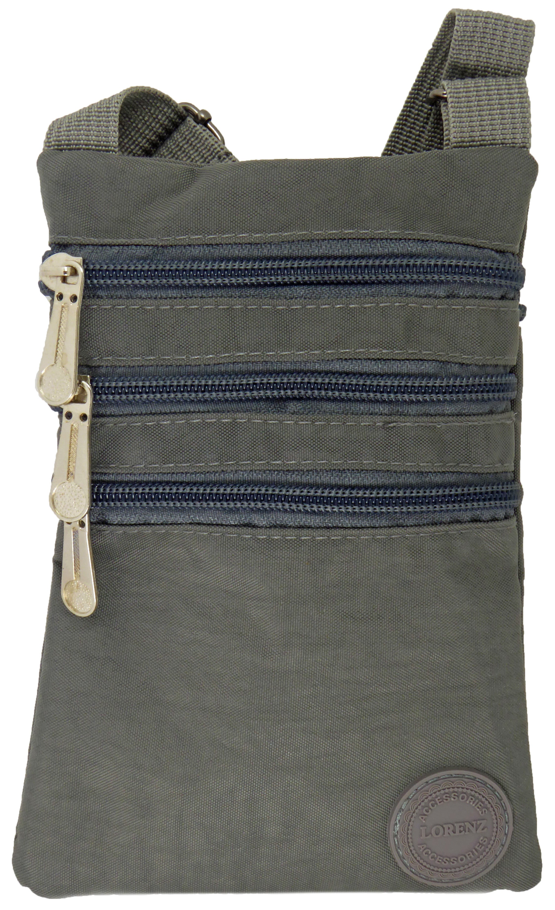 Small Nylon Compact Crossbody Neck Phone Bag - Dog Walking, Holidays, Travel, Bag Pouch — Grey