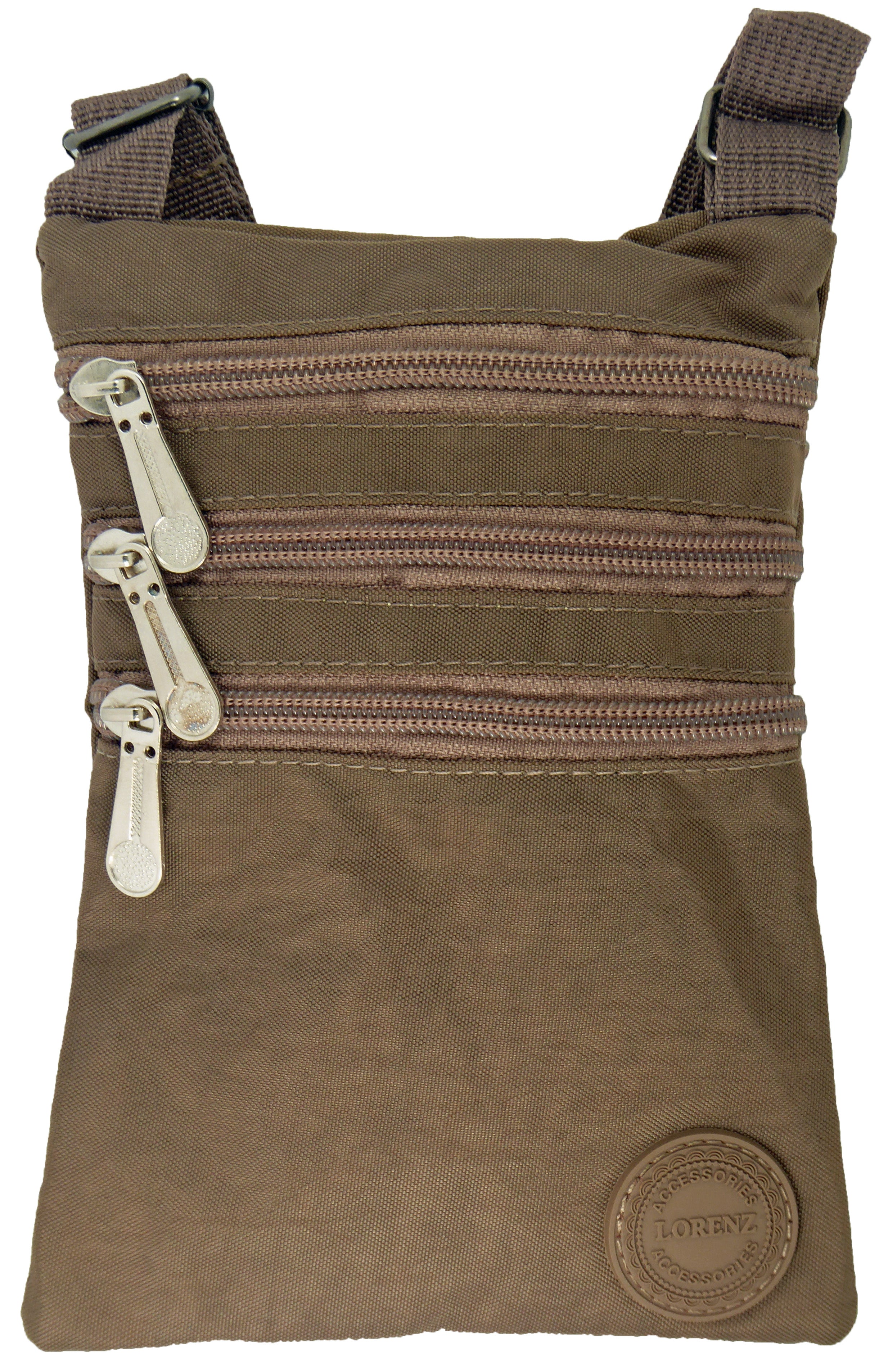 Small Nylon Compact Crossbody Neck Phone Bag - Dog Walking, Holidays, Travel, Bag Pouch — Taupe