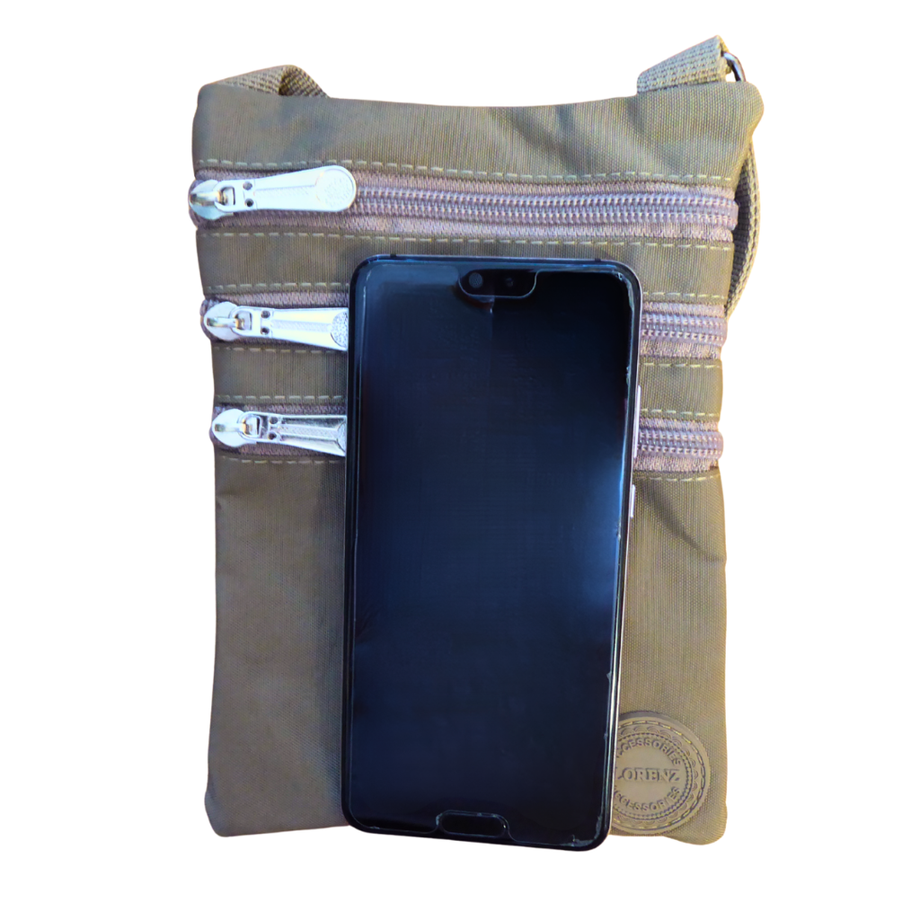 Small Nylon Compact Crossbody Neck Phone Bag - Dog Walking, Holidays, Travel, Bag Pouch — detail view