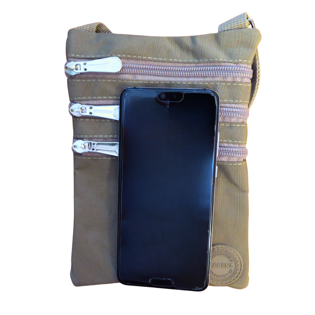 Small Nylon Compact Crossbody Neck Phone Bag - Dog Walking, Holidays, Travel, Bag Pouch — detail view