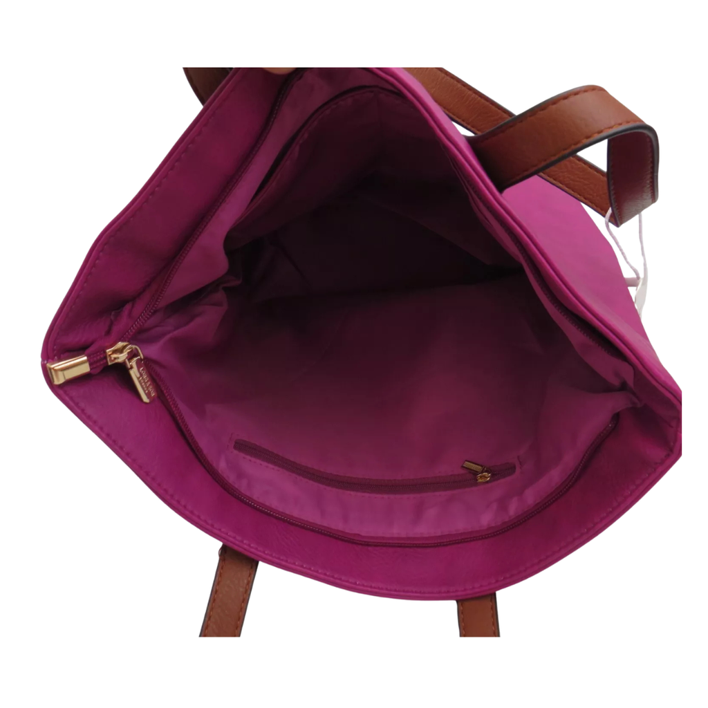 Leather-Look Zip Top Shoulder Tote Bag - Spacious with Internal Pockets