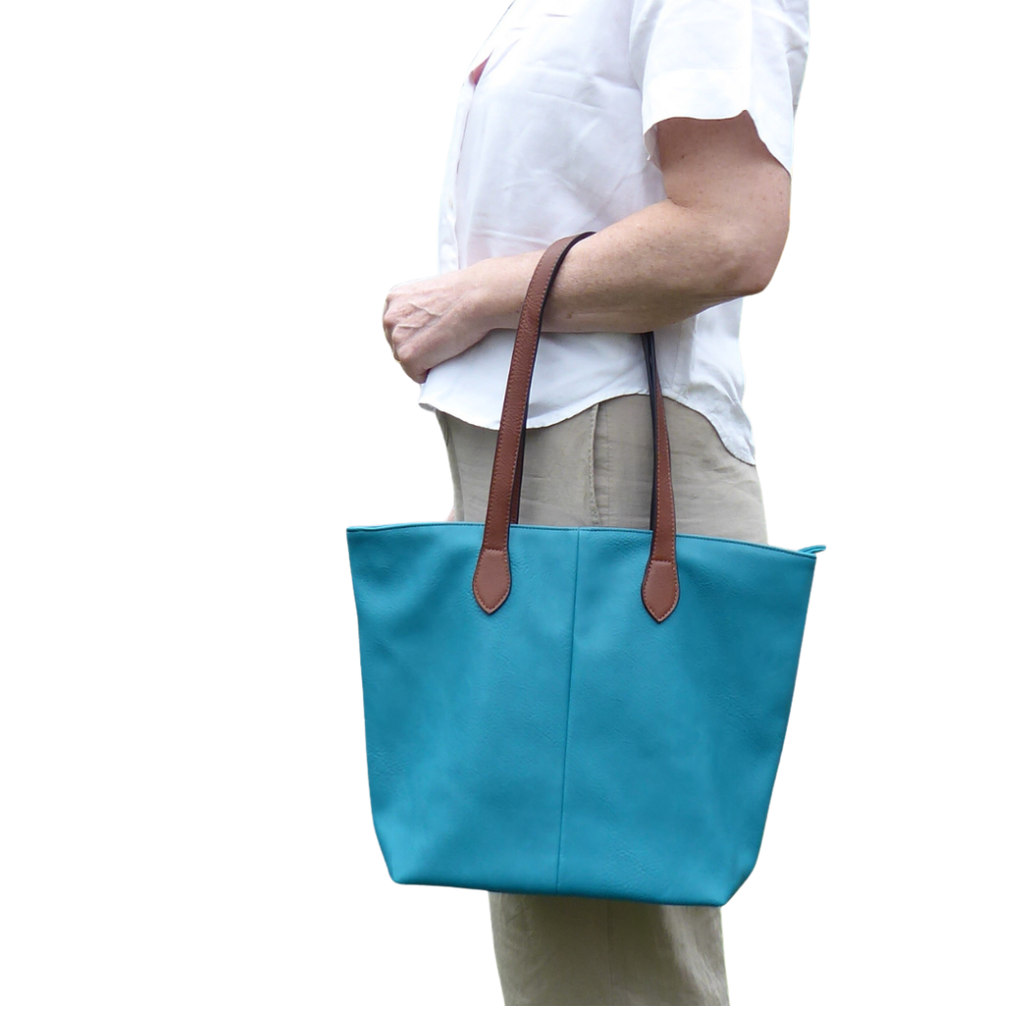 Leather-Look Zip Top Shoulder Tote Bag - Spacious with Internal Pockets