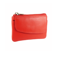 Small Card Holder Coin Zip Purse with Front Flap Leather