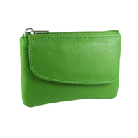 Small Card Holder Coin Zip Purse with Front Flap Leather