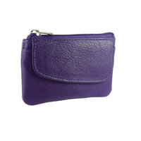 Small Card Holder Coin Zip Purse with Front Flap Leather