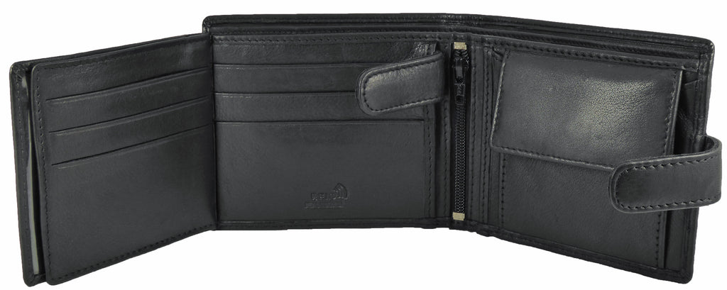 Leather Wallet 7 Card Slots, 2 Note Sections, Coin Pocket RFID Black — interior view