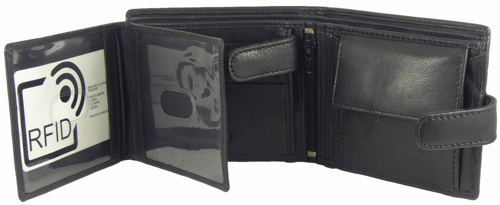 Leather Wallet 7 Card Slots, 2 Note Sections, Coin Pocket RFID Black — rear view