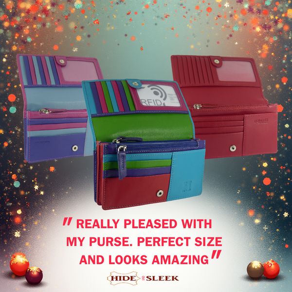 Womens Matinee Flapover Purse - 10 card slots Multicolour Real Leather