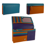 Womens Matinee Flapover Purse - 10 card slots Multicolour Real Leather