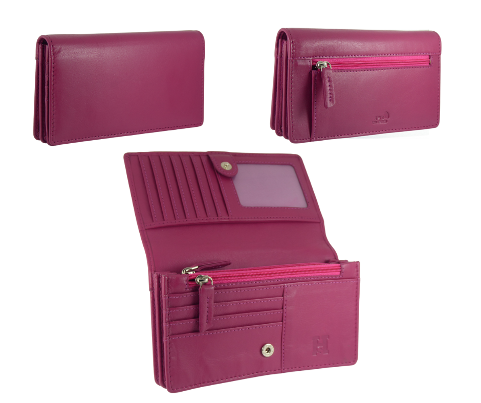 Womens Matinee Flapover Purse - 10 card slots Multicolour Real Leather