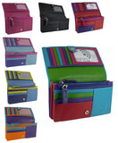 Womens Matinee Flapover Purse - 10 card slots Multicolour Real Leather