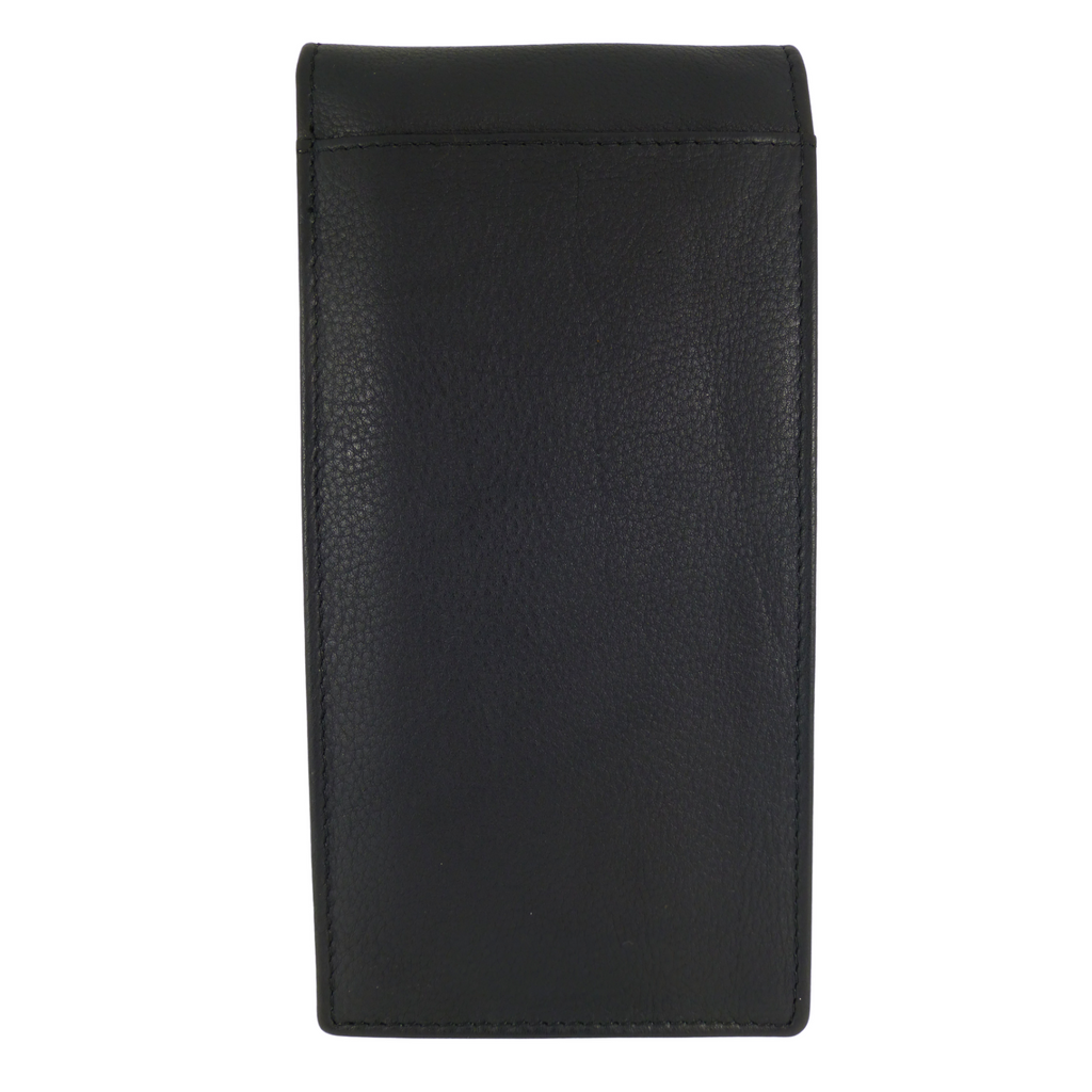 Black leather double eyeglasses case shown from the rear, on a plain white background.