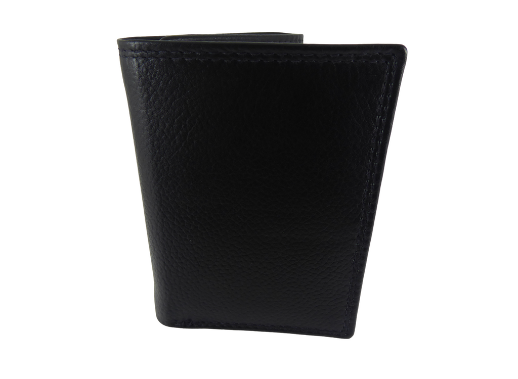 Mens Compact Pocket Leather Trifold RFID Wallet — Black