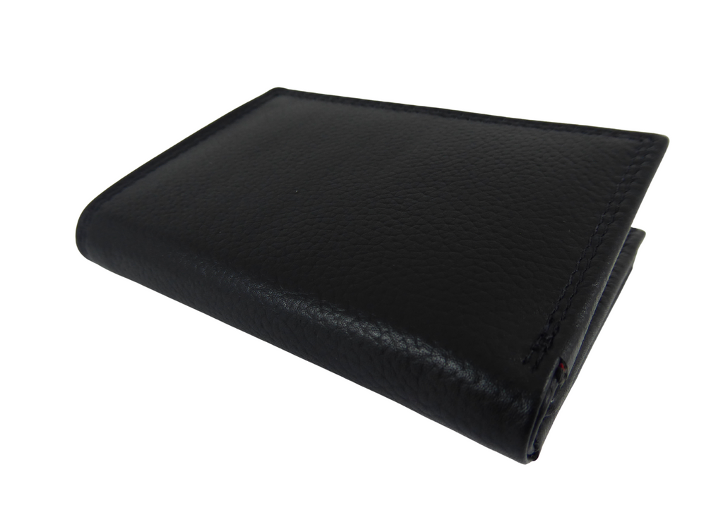 Black Mens Compact Pocket Leather Trifold RFID Wallet