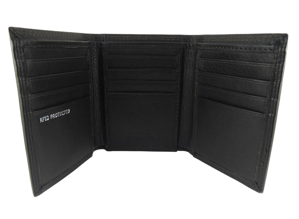 Brown Mens Compact Pocket Leather Trifold RFID Wallet