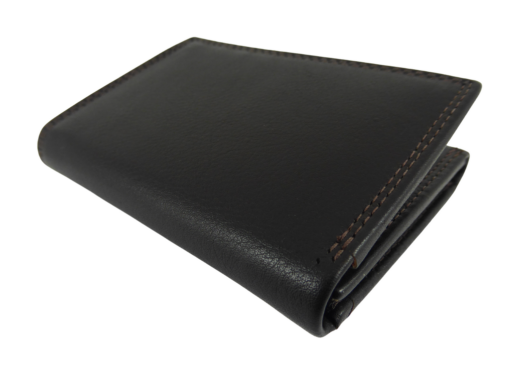Brown Mens Compact Pocket Leather Trifold RFID Wallet