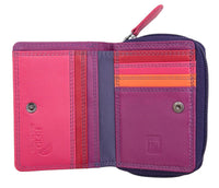 Womens Small Compact Multi Coloured Purse Wallet Real Leather