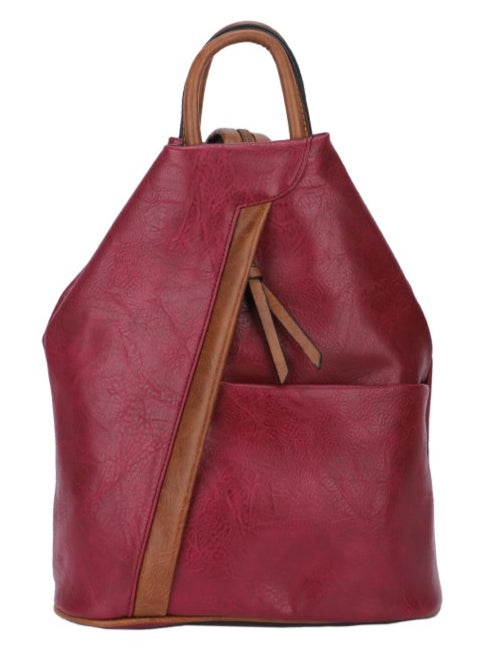 Large Triangular Backpack and Shoulder Bag Diagonal Zip - Anti-theft Security — Dark Red