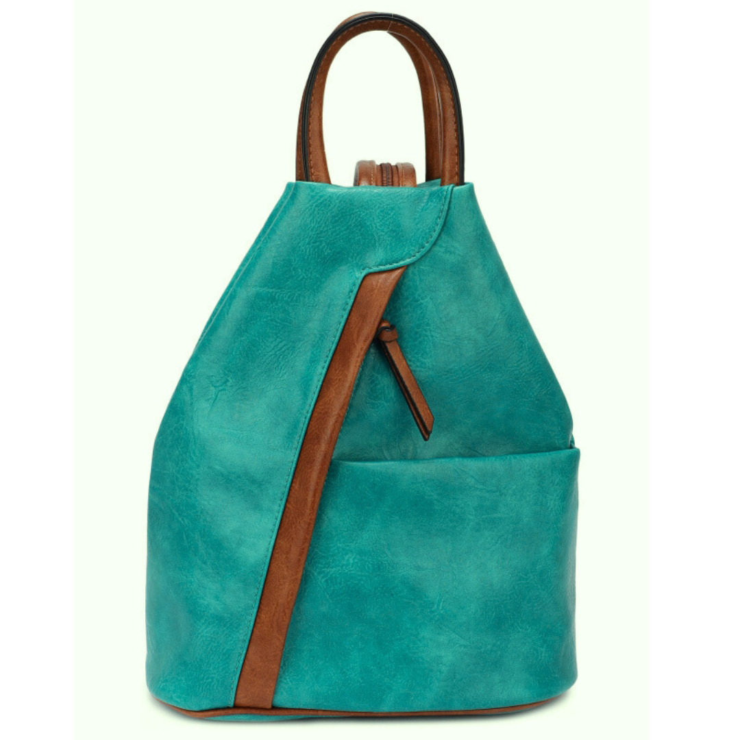 Large Triangular Backpack and Shoulder Bag Diagonal Zip - Anti-theft Security — Bright Teal