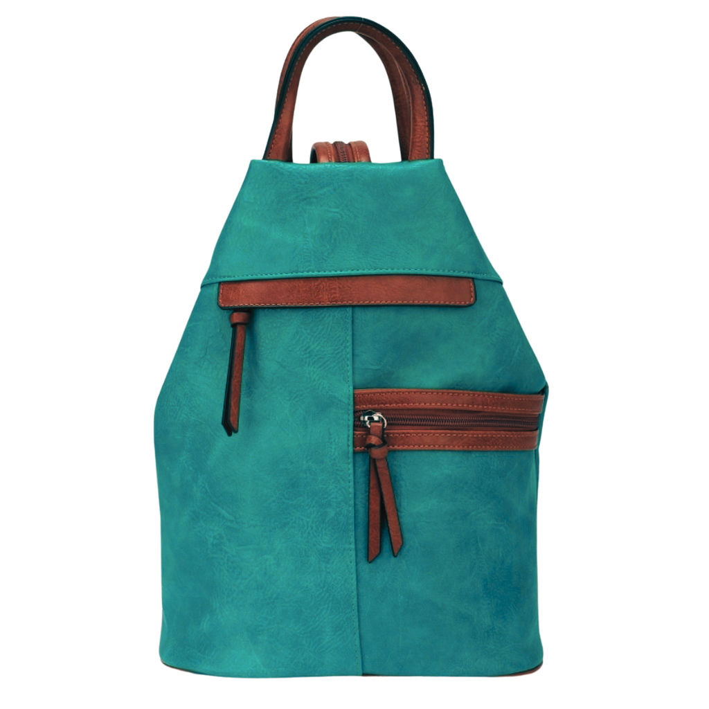 Teal Large Triangular Backpack and Shoulder Bag Diagonal Zip - Anti-theft Security