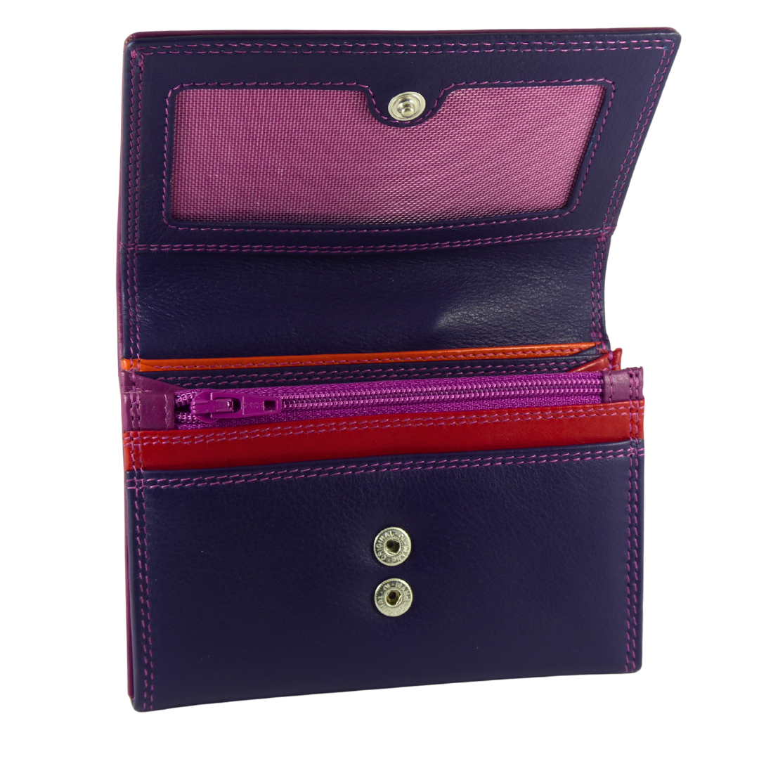 Multicoloured Leather Purse 6 Cards, Notes, Coins, Boxed