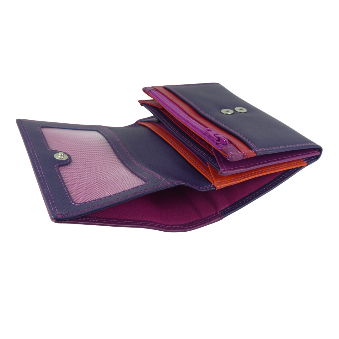 Multicoloured Leather Purse 6 Cards, Notes, Coins, Boxed