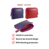Coin Zip Purse with Card Slots Real Leather RFID Multicoloured