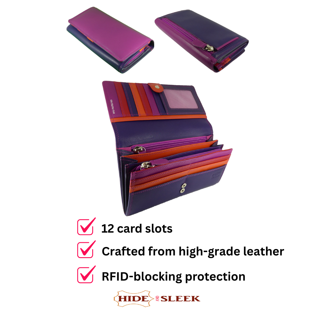 Womens Large Matinee Flap Over Organiser Purse  12 card slots  Boxed Real Leather