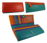 SALE Large Matinee Flap Over Organiser Purse  Real Leather Orange/Dark Green Imperfect