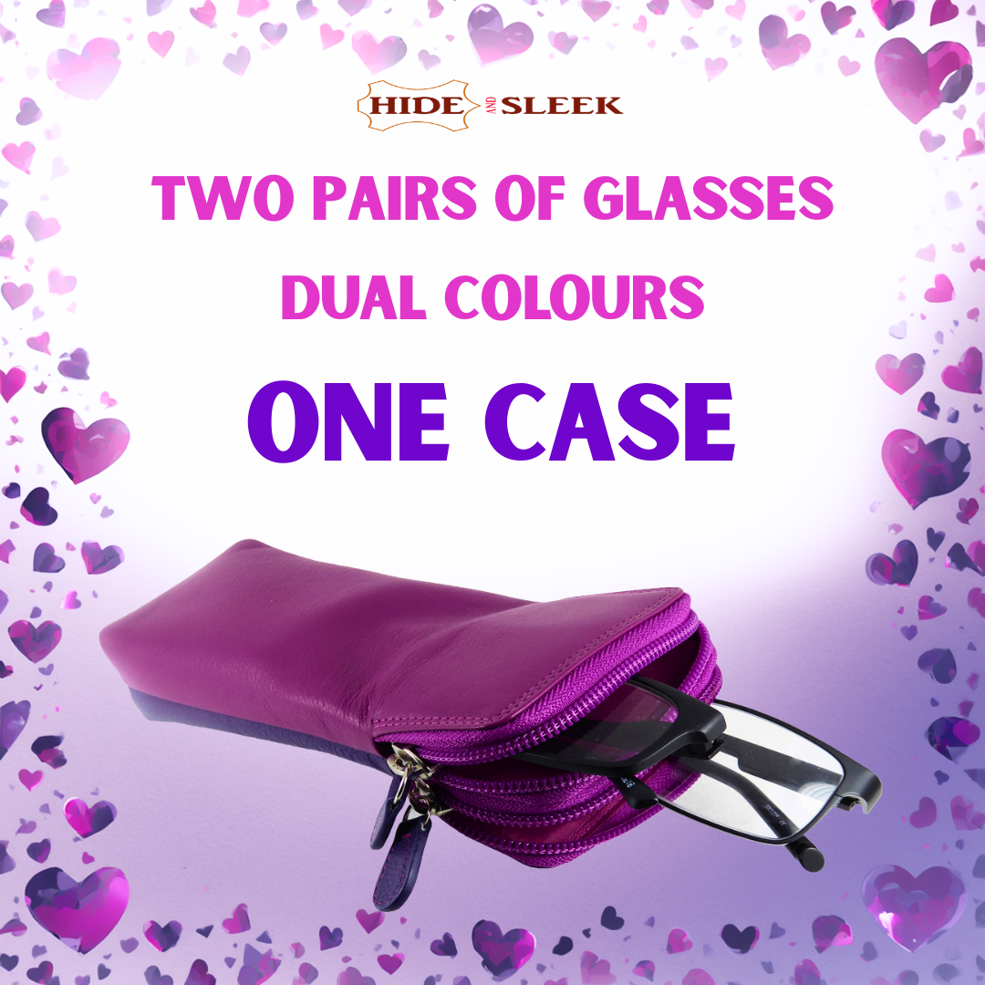 Double Sided Glasses Spectacle Case Multi Coloured Real Leather