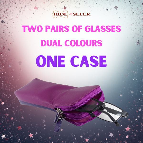Double Sided Glasses Spectacle Case Multi Coloured Real Leather