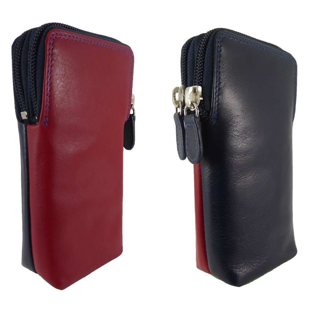  Double Sided Glasses Spectacle Case Multi Coloured Real Leather — Navy/Red