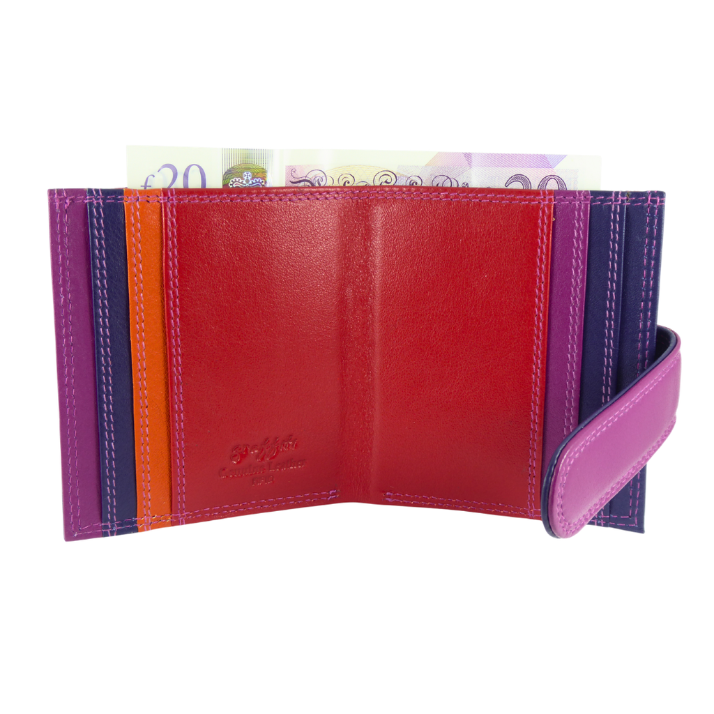 Multicoloured real leather card and note holder — front view